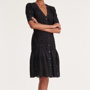 Veronica Beard Eve Eyelet Dress Black Sz 6